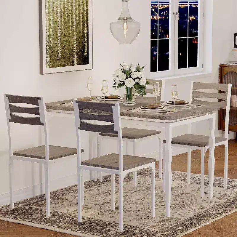 Ensemble de salle à manger industriel moderne, combo table et 4 chaises 5 pièces, table de cuisine peu encombrante avec pieds en métal pour maisons et appartements