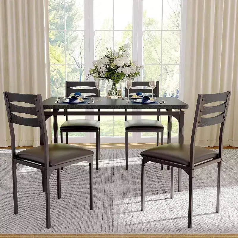 Ensemble de salle à manger industriel moderne, combo table et 4 chaises 5 pièces, table de cuisine peu encombrante avec pieds en métal pour maisons et appartements