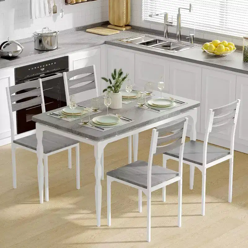 Ensemble de salle à manger industriel moderne, combo table et 4 chaises 5 pièces, table de cuisine peu encombrante avec pieds en métal pour maisons et appartements