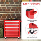 Servante d'atelier à 5 tiroirs avec roues, armoire de rangement à outils robuste et verrouillable pour garage, atelier et entrepôt