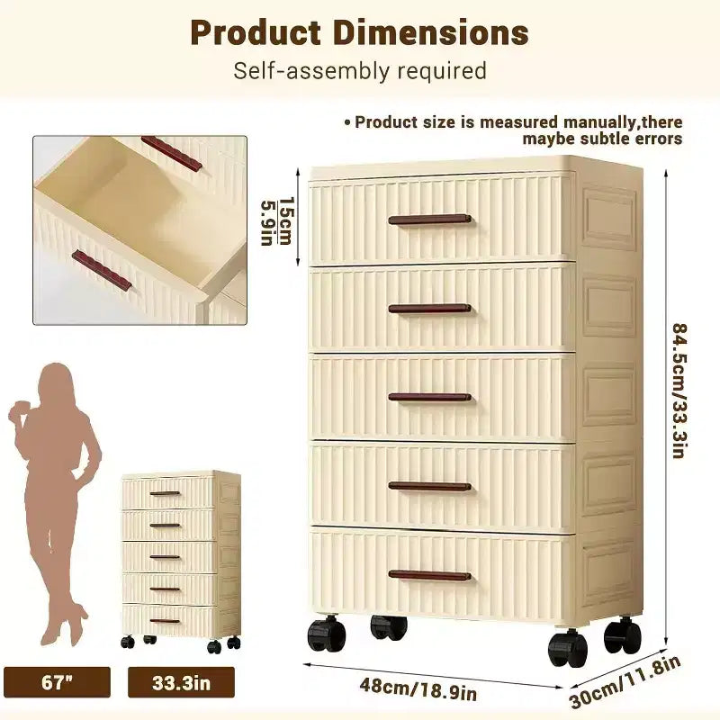 Acekool Meuble à Tiroirs en Plastique avec Roues, Boîte de Rangement à Roulettes, Organiseur Multi-Niveaux pour Chambre, Bureau, Maison4 Niveaux