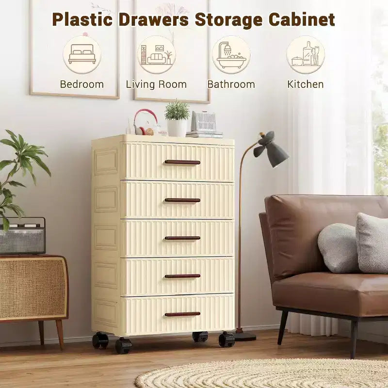 Acekool Meuble à Tiroirs en Plastique avec Roues, Boîte de Rangement à Roulettes, Organiseur Multi-Niveaux pour Chambre, Bureau, Maison4 Niveaux
