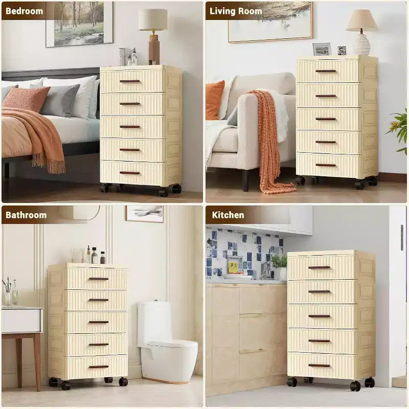 Acekool Meuble à Tiroirs en Plastique avec Roues, Boîte de Rangement à Roulettes, Organiseur Multi-Niveaux pour Chambre, Bureau, Maison4 Niveaux