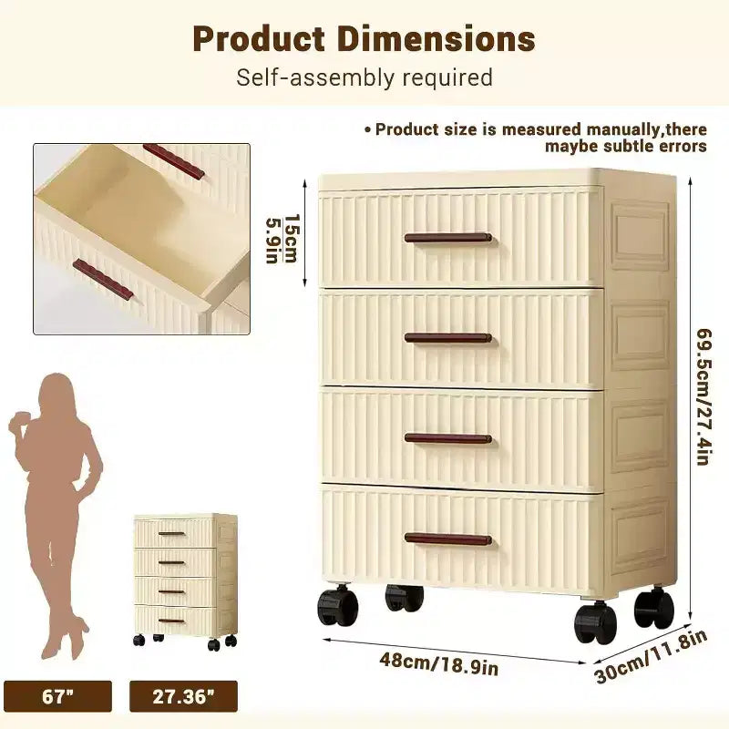Acekool Meuble à Tiroirs en Plastique avec Roues, Boîte de Rangement à Roulettes, Organiseur Multi-Niveaux pour Chambre, Bureau, Maison4 Niveaux