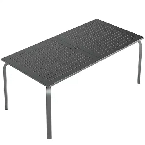 71 Aluminum Patio Dining Table, Outdoor Aluminum Patio Table, Slatted Top & Umbrella Hole, All-Weather Black for Backyard, Garden, Lawn