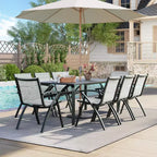 Table de salle à manger de patio en aluminium de 71", table de patio extérieure en aluminium, plateau à lattes et trou pour parasol, noir résistant aux intempéries pour jardin, cour, pelouse