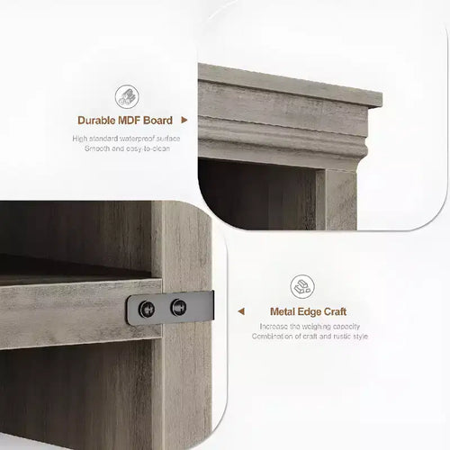 Bibliothèque à 5 étagères avec armoire de rangement, étagère en bois rustique de style ferme avec portes, meuble de rangement autonome à 5 niveaux pour salon, chambre à coucher