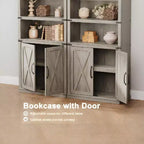 Bibliothèque à 5 étagères avec armoire de rangement, étagère en bois rustique de style ferme avec portes, meuble de rangement autonome à 5 niveaux pour salon, chambre à coucher