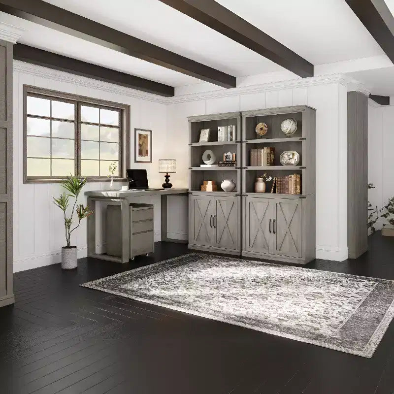 Bibliothèque à 5 étagères avec armoire de rangement, étagère en bois rustique de style ferme avec portes, meuble de rangement autonome à 5 niveaux pour salon, chambre à coucher