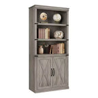 Bibliothèque à 5 étagères avec armoire de rangement, étagère en bois rustique de style ferme avec portes, meuble de rangement autonome à 5 niveaux pour salon, chambre à coucher