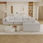 118,2 Tissu Côtelé Blanc Canapé Nuage en Forme de L Bricolage Canapés à Assise Profonde Design Double Couche Coussin Amovible Pas d'assemblage