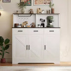 Buffet de ferme avec support à micro-ondes, buffet de rangement avec portes coulissantes, tiroirs et étagères, meuble bar à café en bois