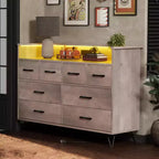 Meuble TV commode, commode de chambre avec lumière LED et station de recharge Centre de divertissement avec rangement 8 tiroirs Commodes en bois avec espace ouvert