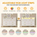 Meuble TV commode, commode de chambre avec lumière LED et station de recharge Centre de divertissement avec rangement 8 tiroirs Commodes en bois avec espace ouvert