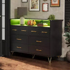 Meuble TV commode, commode de chambre avec lumière LED et station de recharge Centre de divertissement avec rangement 8 tiroirs Commodes en bois avec espace ouvert