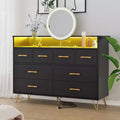 Dresser TV Stand, Dresser for Bedroom w/LED Light & Charging Station Entertainment Center with Storage 8 Drawers Wooden Dressers w/Open Space