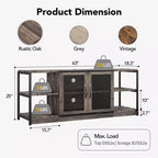Meuble TV de style ferme pour téléviseurs de 65/75 pouces, centre de divertissement avec armoire de rangement et portes en filet, meuble console média industriel, chêne