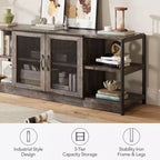Meuble TV de style ferme pour téléviseurs de 65/75 pouces, centre de divertissement avec armoire de rangement et portes en filet, meuble console média industriel, chêne