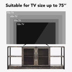 Meuble TV de style ferme pour téléviseurs de 65/75 pouces, centre de divertissement avec armoire de rangement et portes en filet, meuble console média industriel, chêne