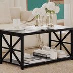 2-Tier Coffee Table, X-Frame Living Room Table with Storage Shelf for Small Spaces, Durable Rectangle Center Table