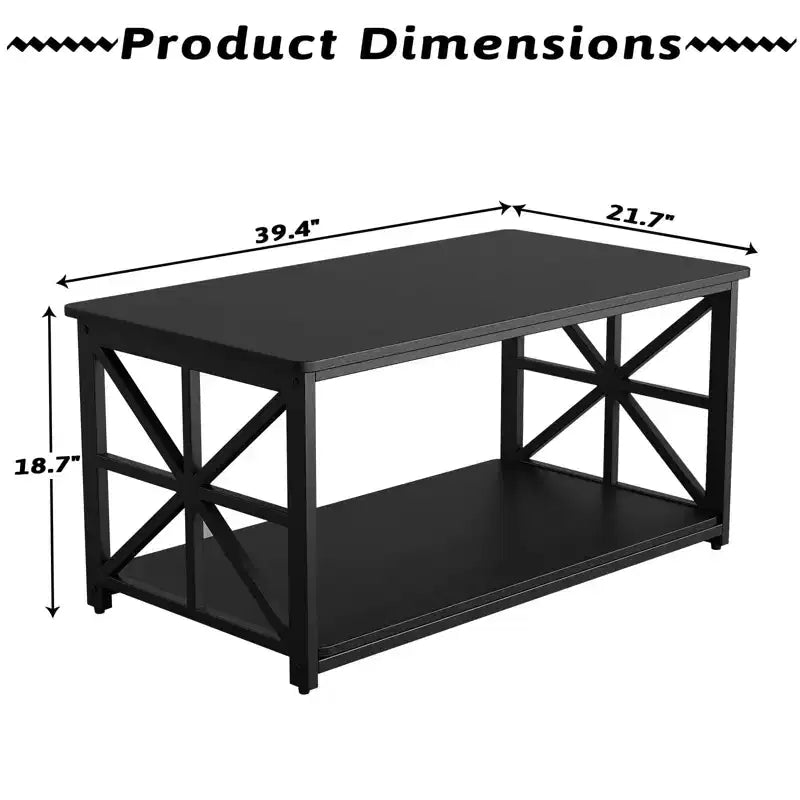 Table Basse à 2 Niveaux, Table de Salon en X avec Étagère de Rangement pour Petits Espaces, Table Basse Rectangulaire Durable