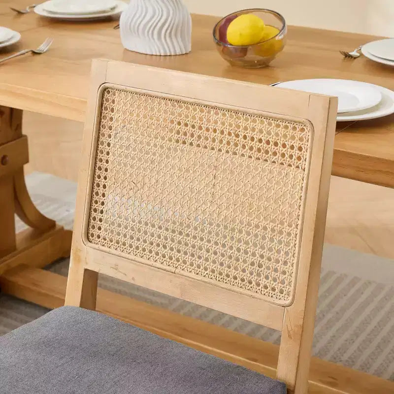 CLIHOME Lot de 2 chaises de salle à manger en rotin de style ferme, chaises d'appoint de cuisine rembourrées en cannage avec cadre en bois dur naturel