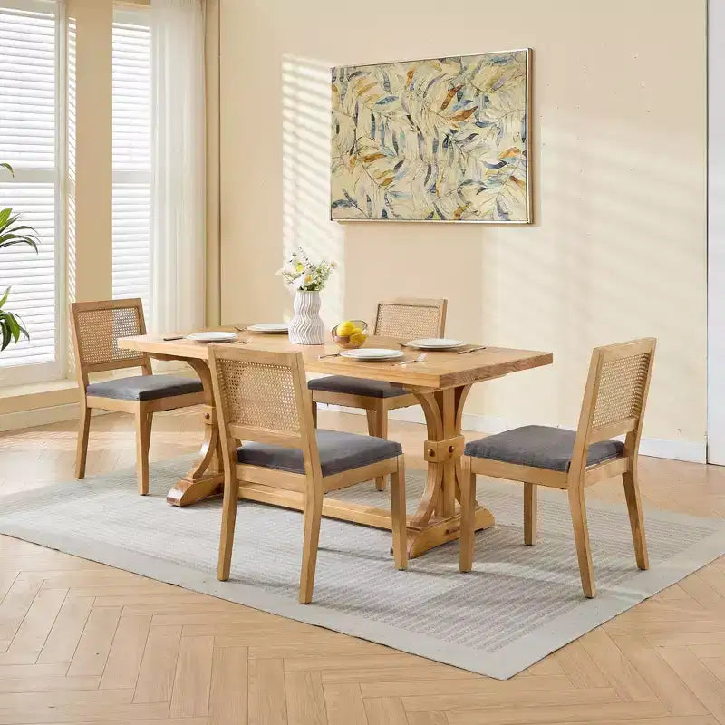 CLIHOME Lot de 2 chaises de salle à manger en rotin de style ferme, chaises d'appoint de cuisine rembourrées en cannage avec cadre en bois dur naturel