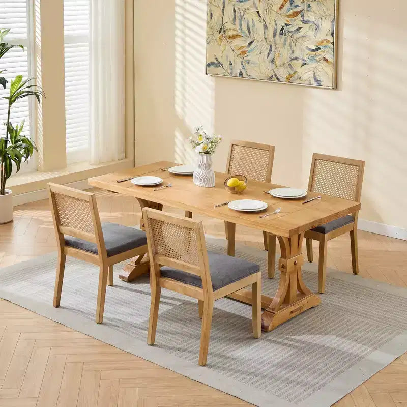CLIHOME Lot de 2 chaises de salle à manger en rotin de style ferme, chaises d'appoint de cuisine rembourrées en cannage avec cadre en bois dur naturel