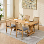 CLIHOME Lot de 2 chaises de salle à manger en rotin de style ferme, chaises d'appoint de cuisine rembourrées en cannage avec cadre en bois dur naturel