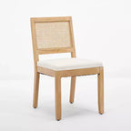 CLIHOME Lot de 2 chaises de salle à manger en rotin de style ferme, chaises d'appoint de cuisine rembourrées en cannage avec cadre en bois dur naturel