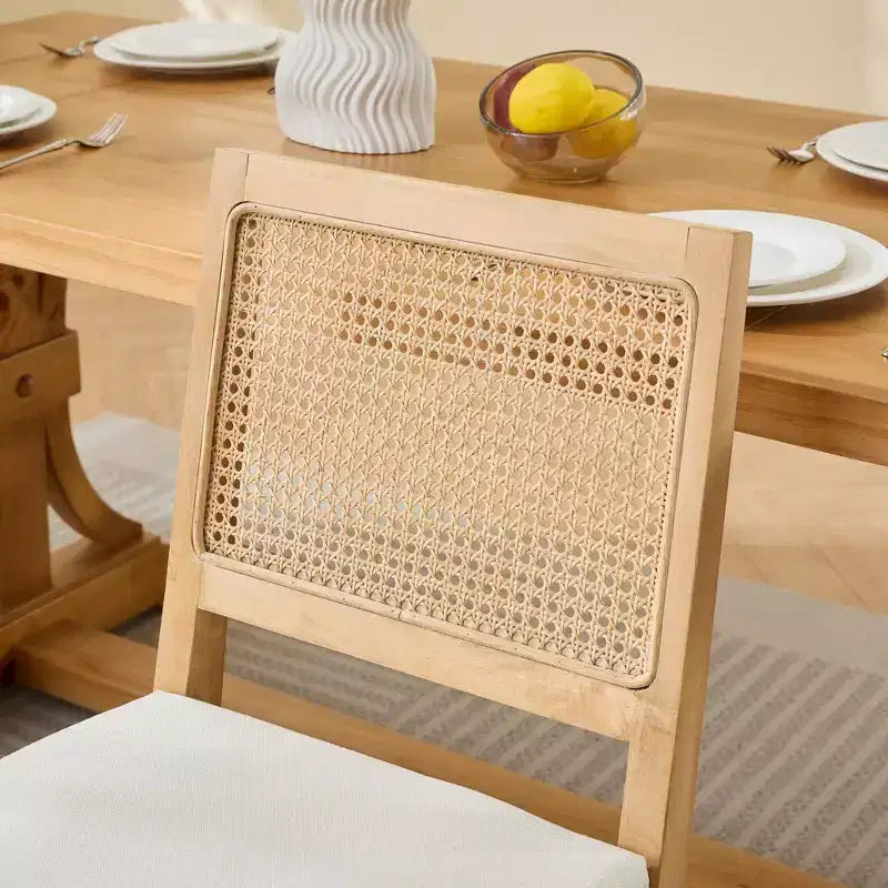 CLIHOME Lot de 2 chaises de salle à manger en rotin de style ferme, chaises d'appoint de cuisine rembourrées en cannage avec cadre en bois dur naturel