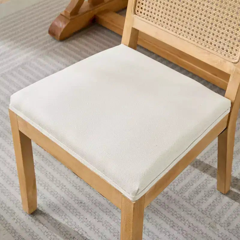 CLIHOME Lot de 2 chaises de salle à manger en rotin de style ferme, chaises d'appoint de cuisine rembourrées en cannage avec cadre en bois dur naturel