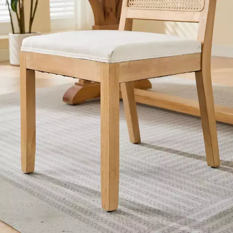 CLIHOME Lot de 2 chaises de salle à manger en rotin de style ferme, chaises d'appoint de cuisine rembourrées en cannage avec cadre en bois dur naturel