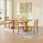 CLIHOME Lot de 2 chaises de salle à manger en rotin de style ferme, chaises d'appoint de cuisine rembourrées en cannage avec cadre en bois dur naturel