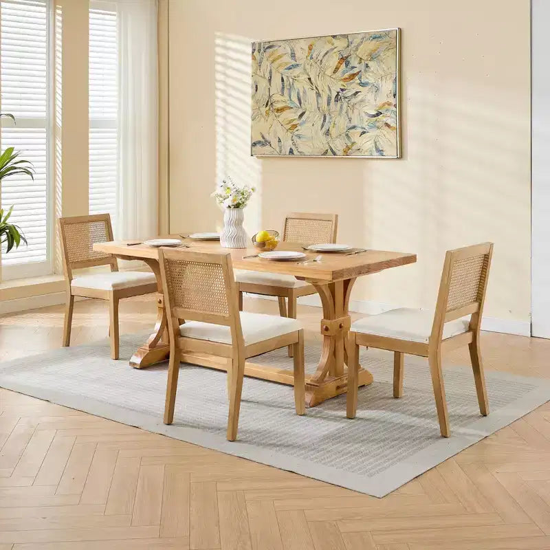 CLIHOME Lot de 2 chaises de salle à manger en rotin de style ferme, chaises d'appoint de cuisine rembourrées en cannage avec cadre en bois dur naturel