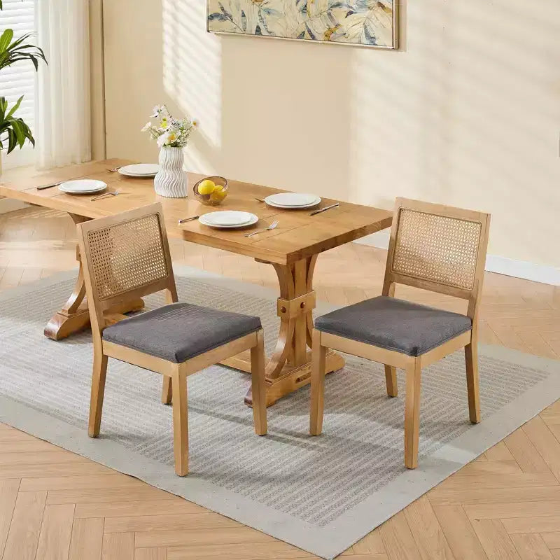 CLIHOME Lot de 2 chaises de salle à manger en rotin de style ferme, chaises d'appoint de cuisine rembourrées en cannage avec cadre en bois dur naturel