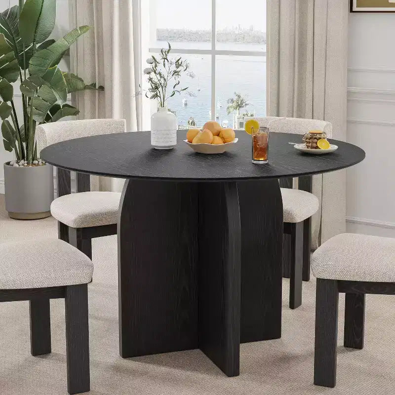 Table à manger ronde en bois massif PexFix 45 x 45 avec finition noire et pieds arqués élégants pour salles à manger et cuisines modernes