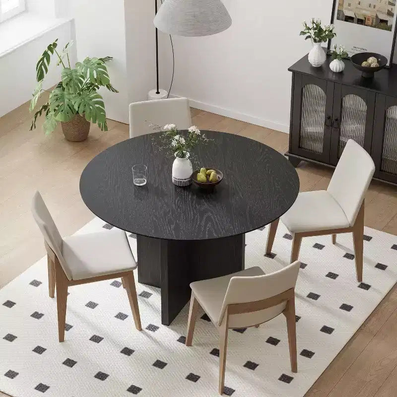 Table à manger ronde en bois massif PexFix 45 x 45 avec finition noire et pieds arqués élégants pour salles à manger et cuisines modernes