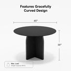 Table à manger ronde en bois massif PexFix 45 x 45 avec finition noire et pieds arqués élégants pour salles à manger et cuisines modernes