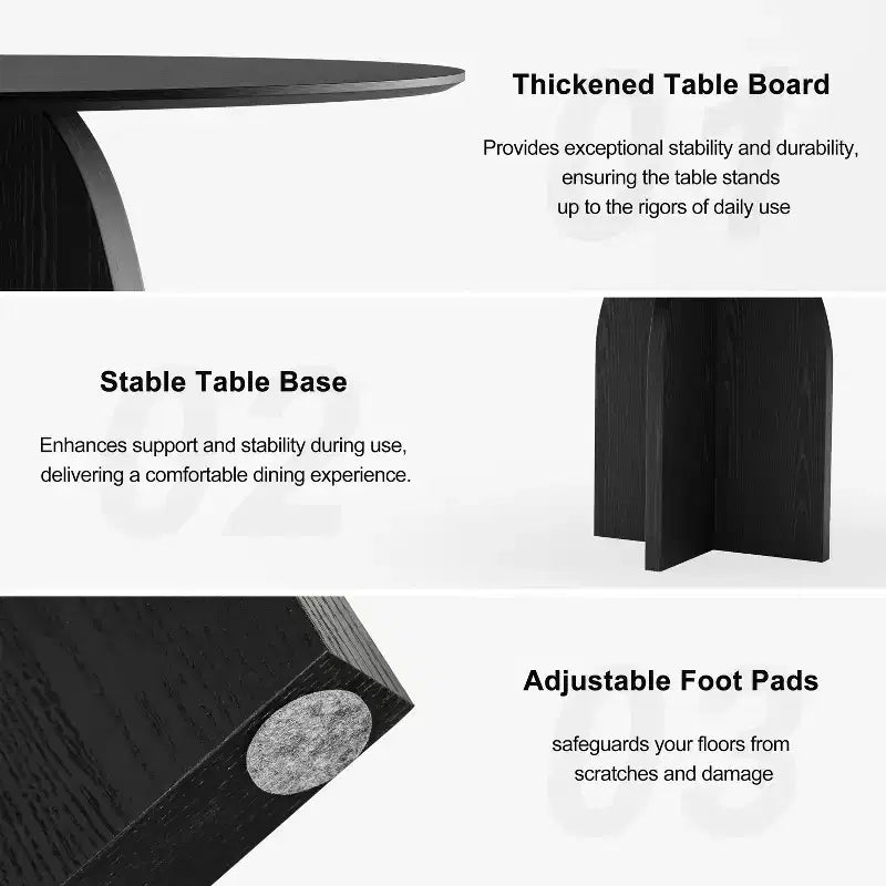 Table à manger ronde en bois massif PexFix 45 x 45 avec finition noire et pieds arqués élégants pour salles à manger et cuisines modernes