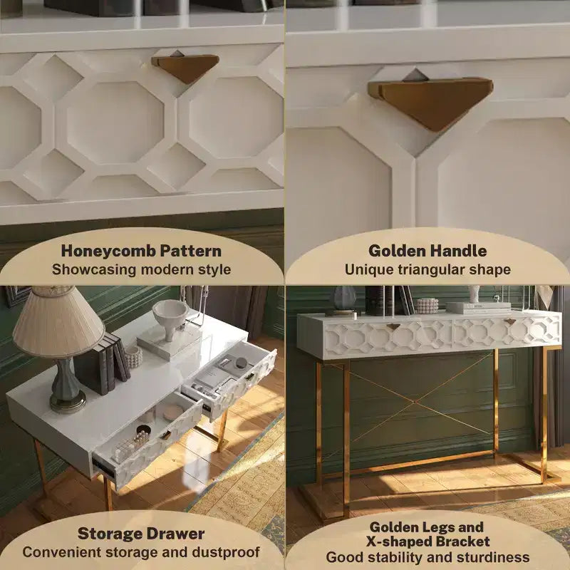 CLIHOME Table console/Bureau de 42 po moderne/contemporain avec 2 tiroirs