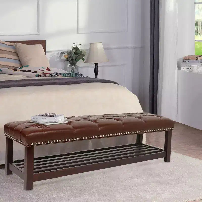 Banc de lit rembourré TUYOHW, banc de lit d'entrée pour chaussures, 60 avec garniture cloutée, banc en cuir rembourré, étagère à chaussures de salon, repose-pieds