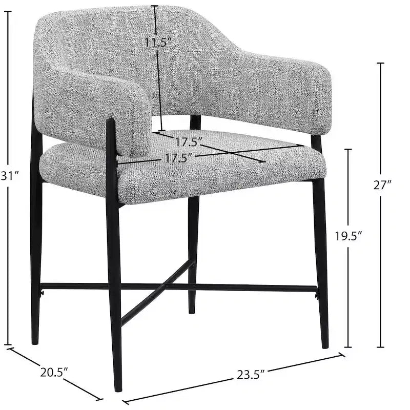 Chaise de salle à manger tapissée en tissu gris Dame, ensemble de 2, Meridina Furniture