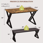 Table à manger avec 2 bancs, Ensemble table de cuisine pour 4 personnes, Ensemble table à manger 3 pièces pour petits espaces, Appartement, Gain de place pour la cuisine