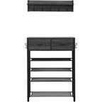 Space-Saving Shoe Rack Organizer, 4-Tier Shelves + 2 Drawers, 31.5 Wide Entryway Storage Unit with Hooks, Modern Design