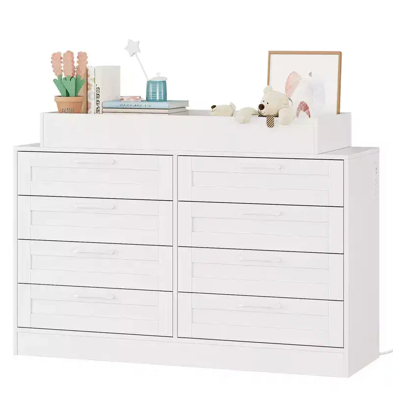Commode à langer avec 8 tiroirs en bois, commode classique pour chambre de bébé, étagères à langer, station de changement de couches multifonctionnelle, commode pour chambre à coucher