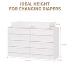 Commode à langer avec 8 tiroirs en bois, commode classique pour chambre de bébé, étagères à langer, station de changement de couches multifonctionnelle, commode pour chambre à coucher
