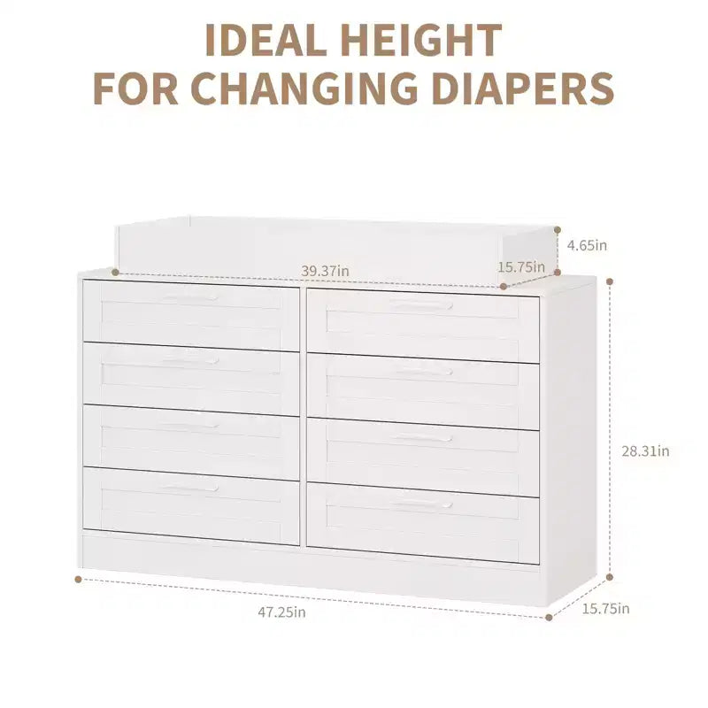 Commode à langer avec 8 tiroirs en bois, commode classique pour chambre de bébé, étagères à langer, station de changement de couches multifonctionnelle, commode pour chambre à coucher
