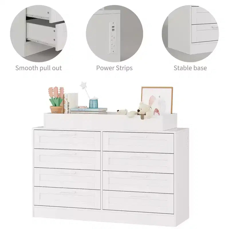 Commode à langer avec 8 tiroirs en bois, commode classique pour chambre de bébé, étagères à langer, station de changement de couches multifonctionnelle, commode pour chambre à coucher