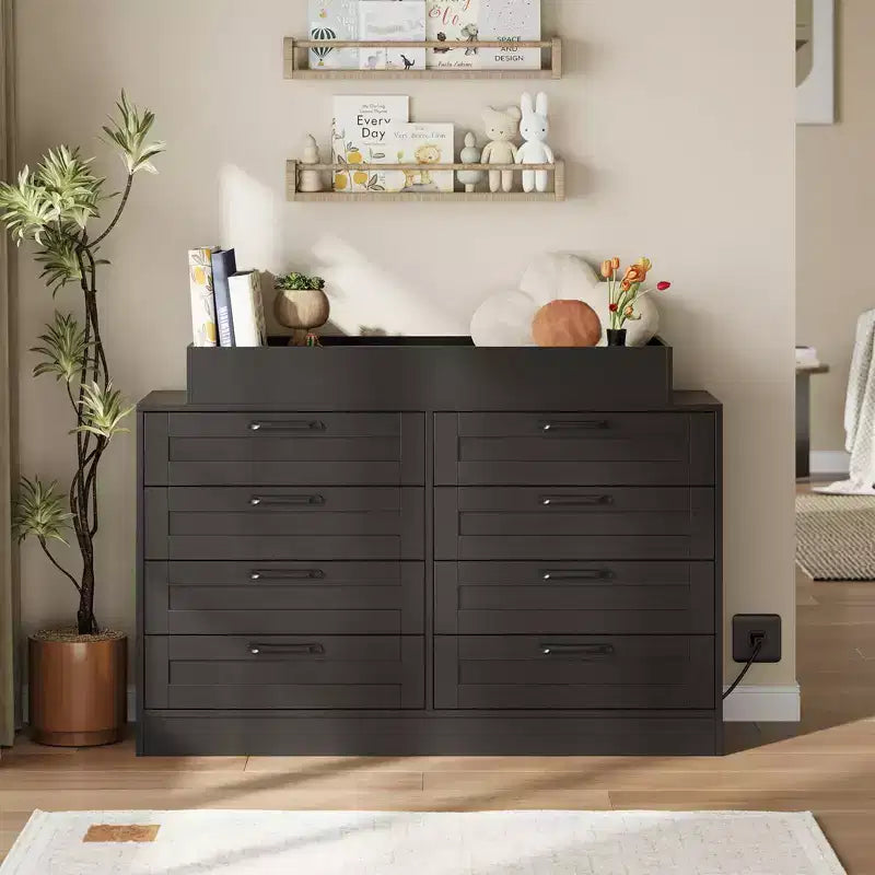Commode à langer avec 8 tiroirs en bois, commode classique pour chambre de bébé, étagères à langer, station de changement de couches multifonctionnelle, commode pour chambre à coucher